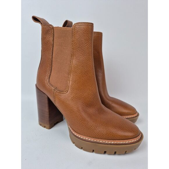 Tory Burch Women's Toasted Caramel Tan Leather Chelsea 70mm Lug Bootie Size 6 M - Picture 1 of 7